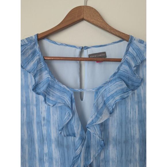 Vince Camuto Blouse Womens Medium Blue Ruffle Sheer Breezy Airy Office Feminine - Picture 3 of 9